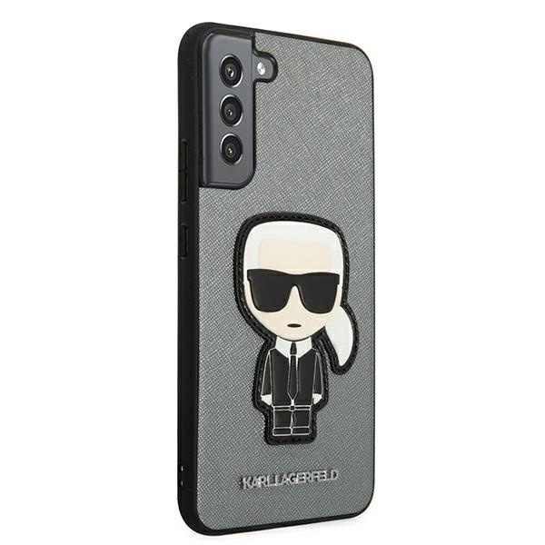 Cover KARL LAGERFELD Samsung Galaxy S22 Plus Saffiano Ikonik Karl`s Patch Custodia rigida argento